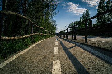 old and lonely bike lane with perspective