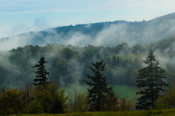 mgła w górach Beskid Śląski