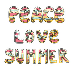 Peace, love, summer. Rainbowing lettering. Vector illustration