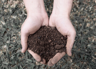Manos con tierra para sembrar