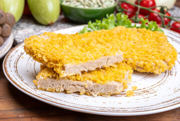 Vegetarian schnitzel  made from grains, soybeans, vegetables and legumes