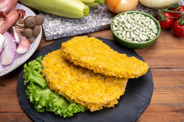 Vegetarian schnitzel  made from grains, soybeans, vegetables and legumes