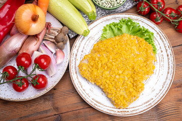 Vegetarian schnitzel  made from grains, soybeans, vegetables and legumes