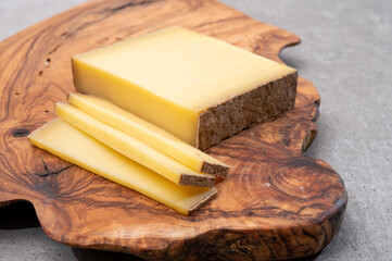 Cheese collection, French cheese comte made from cow milk in region Franche-Comte in France