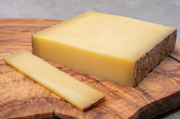 Cheese collection, French cheese comte made from cow milk in region Franche-Comte in France