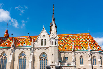 Roof tiles of Matthias church in Fisherman's bastion, Budapest, Hungary