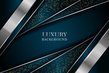 Abstract dark navy overlap with glitters dots and silver line modern luxury futuristic technology background vector illustration.