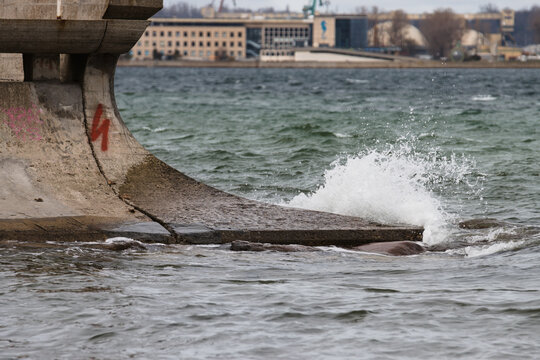 Sea Waves Hit The Breakwater