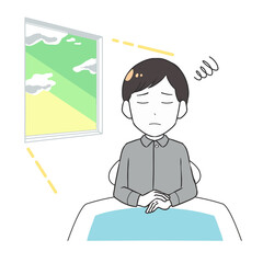 目覚めが悪い　朝日　男性