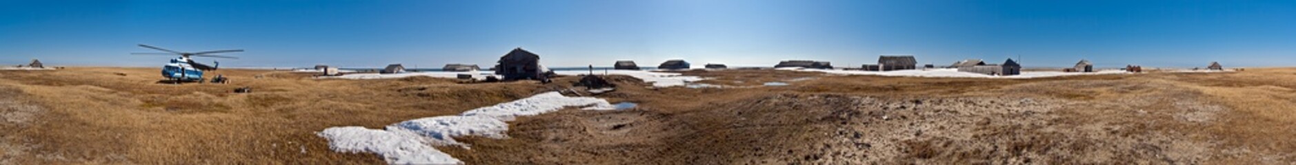 Abandoned Tobseda village and its surroundings, Barents Sea coastal area, Russia