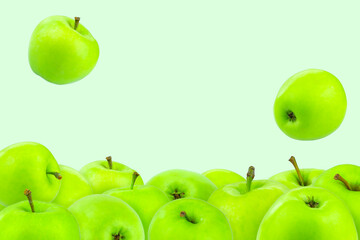 Creative layout with green apples on a light background. Food concept. Copy spaсe