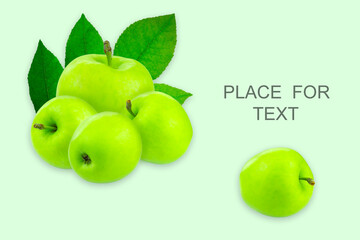 Creative layout with green apples on a light background. Food concept. Copy spaсe