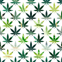 Marijuana Seamless Pattern - Green marijuana leaves repeating pattern design - 429876005