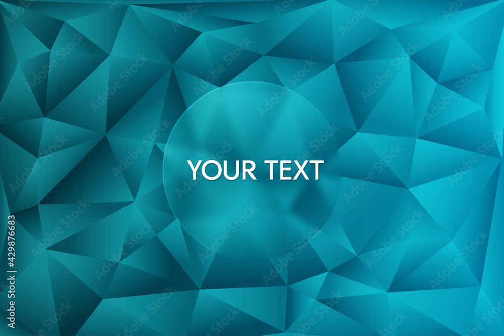 Wall mural Low poly background in blue colors with a plate for text in glass morphism style. For covers, wallpapers, web and print. You can use a background without a plate.