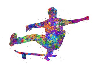 Fototapeta na wymiar Skateboard watercolor art, abstract painting. sport art print, watercolor illustration rainbow, colorful, decoration wall art.