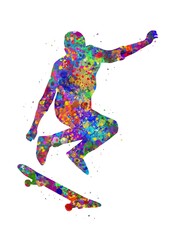 Fototapeta na wymiar Skateboarding watercolor art, abstract painting. sport art print, watercolor illustration rainbow, colorful, decoration wall art.