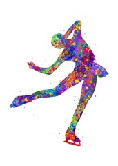 Ice skater girl watercolor art, abstract painting. sport art print, watercolor illustration rainbow, colorful, decoration wall art. © Yahya Art