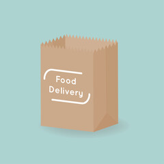 Grocery paper bag, vector. Food delivery brown bag	