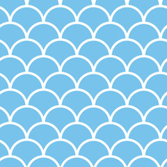 Seamless fish scale pattern in blue color. Vector marine nautical background. Creative backdrop with geometric figures. Funny wallpaper for textile and fabric. Fashion style. Colorful bright © NinaBrai