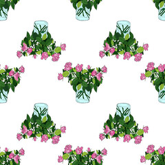 Seamless pattern with bouquets of rose flowers.