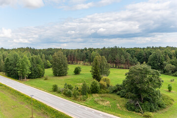 View to the road on countryside from the observation tower