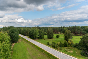 Fototapeta na wymiar View to the road on countryside from the observation tower