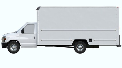 Commercial land vehicle on isolated background. Side view. Delivery and shipping concept. 3d render.