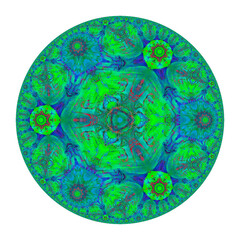 Round mosaic ornament for interior decoration. Patterned print, anti stress mandala.