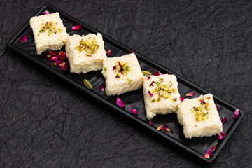 Indian Mithai Hot Kalakand Burfi Also Known As Alwar Mawa Qalaqand Barfi, Mishri Mava Or Khoa...