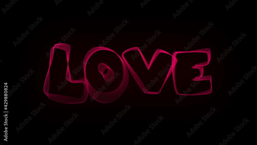 Poster love creative typography text animation with wavy color lines. 4k motion video animation waves of li