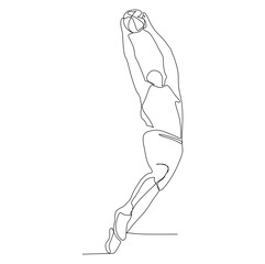 male basketball player jumping and slam dunk to make scores - continuous one line drawing
