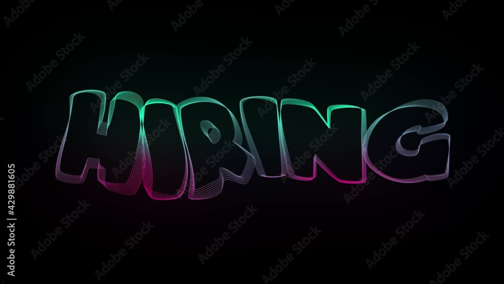 Poster hiring creative typography text animation with wavy color lines. 4k motion video animation waves of 