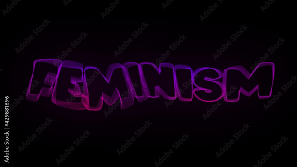 Poster feminism creative typography text animation with wavy color lines. 4k motion video animation waves o