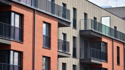 Architectural details of modern apartment building. Modern european residential apartment building...