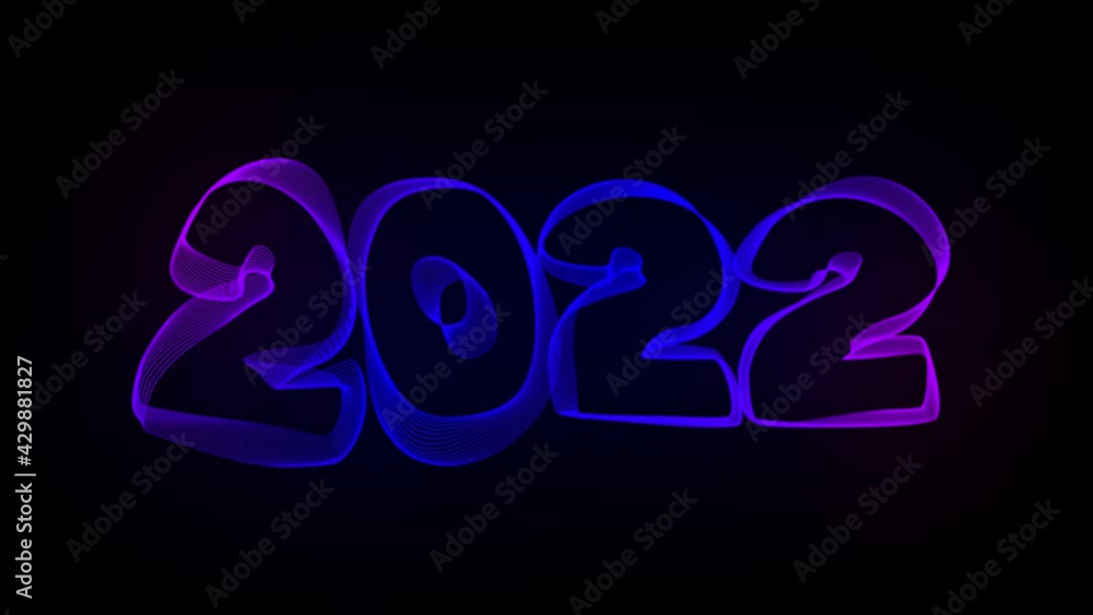 Poster 2022 new year creative typography text animation with wavy color lines. 4k motion video animation wa