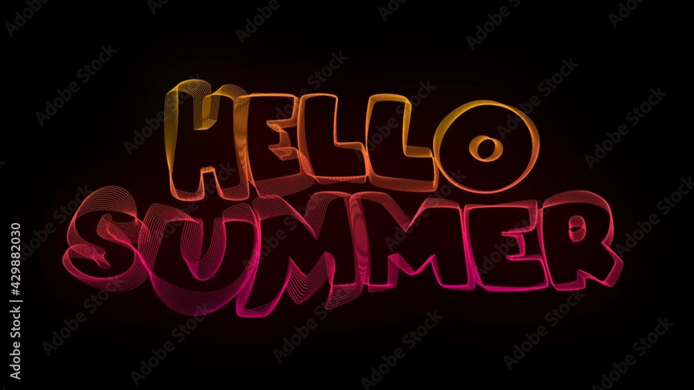 Poster hello summer creative typography text animation with wavy color lines. 4k motion video animation wav