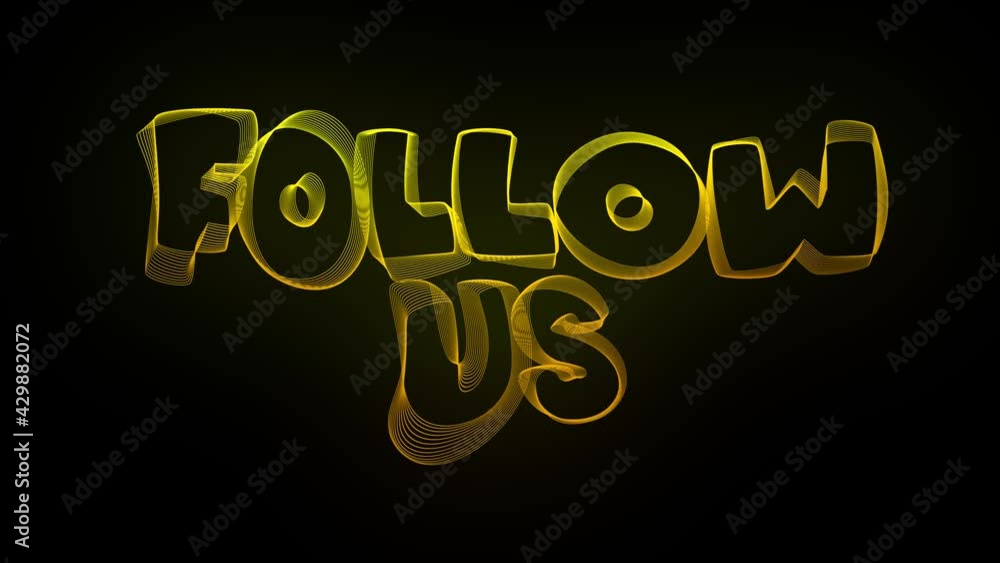Poster follow us creative typography text animation with wavy color lines. 4k motion video animation waves 