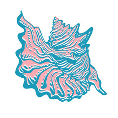 Sea shell hand drawn doodle freehand sketch in too colors isolated on white. Amazing inhabitant of the seabed, cockleshell for logo, icons, postcards. Stock vector illustration. 