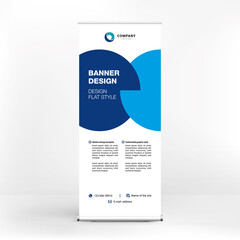 Roll-up banner design, creative stand for conferences, advertising of goods and services, modern flat style, banner for seminars.