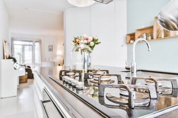 Close up of elegant sink in luxury kitchen