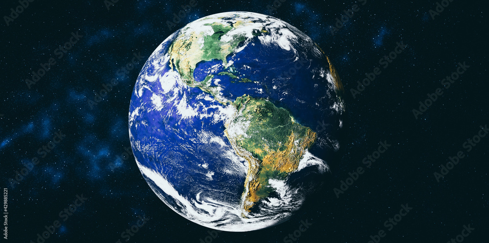 Poster planet earth globe view from space showing realistic earth surface and world map as in outer space p