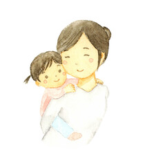 子どもをおんぶするおかあさんの水彩イラスト