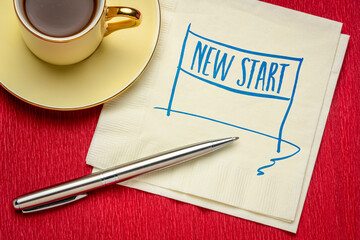 new start - sketch on napkin with a cup of coffee, business, education or personal development...