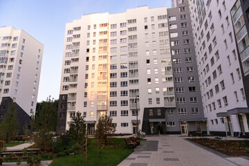 Fototapeta na wymiar Yard without a cars in Moscow. New homes and new landscaping.