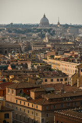 Fototapeta na wymiar Panoramic view of the historic centre of Rome, Italy, and the Vatican, as seen from the top terrace of the Vittoriano monument.