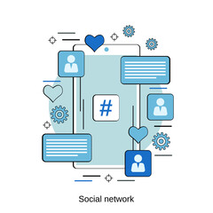 Social media, network, live chat flat design style vector concept illustration