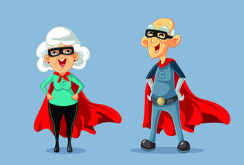 Superhero Grandparents Vector Cartoon Illustration