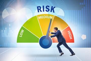 Businessman in risk metering and management concept - obrazy, fototapety, plakaty