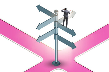 Businessman at the crossroads choosing strategy