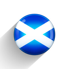 Obraz premium Glass light ball with flag of Scotland. Round sphere, template icon. Scottish national symbol. Glossy realistic ball, 3D abstract vector illustration highlighted on a white background. Big bubble